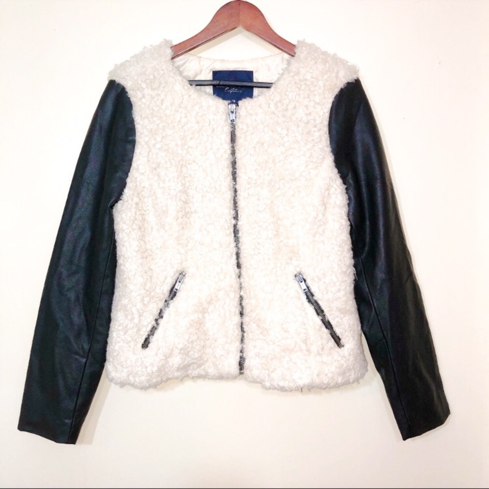 American Eagle  Faux Shearling Fur & Black Leather Jacket size Large
